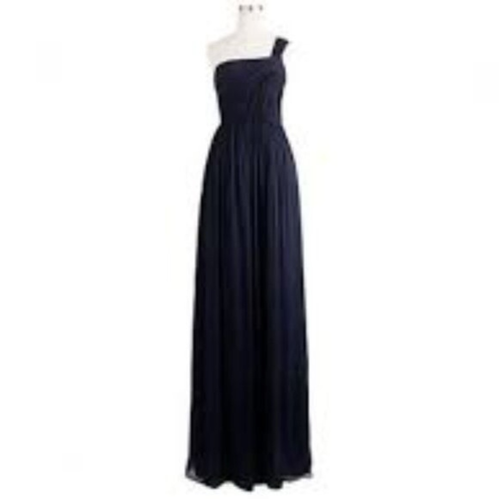 J. Crew One Shoulder black Silk Maxi Dress Sz 6 sheer Romantic